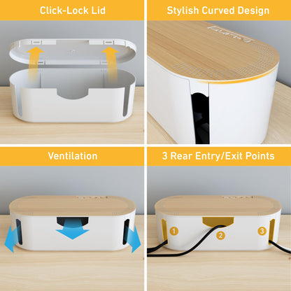 D-Line Cable Tidy Box, Hide and Conceal Extension Blocks and Electrical Cables, Fully Safety d Cable Management Solution, Made from Robust Electrically-Safe ABS Material - Small, Black