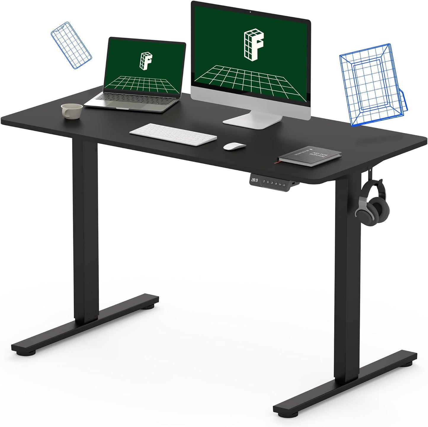 Flexispot EN1 Height Adjustable Standing Desk with Memory Height Adjustable Whole-Piece Desk Top (55x28, Black Frame + White Top)