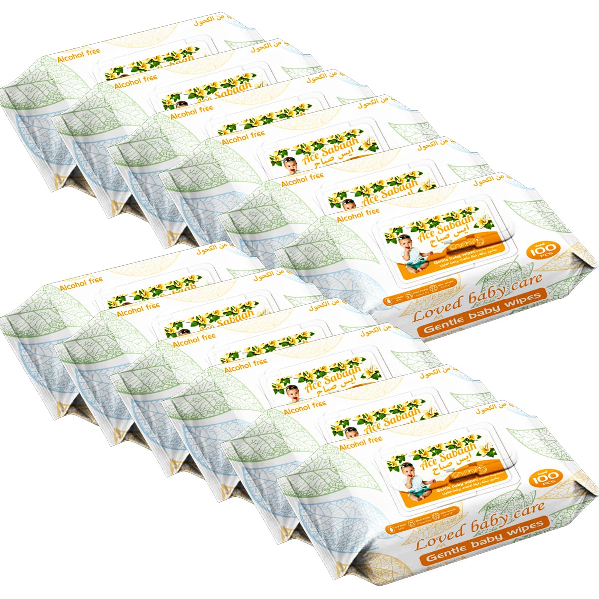 Ace Sabaah Baby Wet Wipes 100 sheets Mild Vanilla Scent Pack of 12