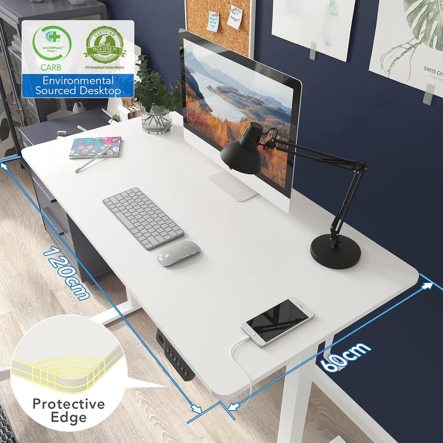 FLEXISPOT E1 Height Adjustable Electric Standing Desk with Desktop Two-Stage Heavy Duty Steel Stand up (Black Frame+ Black Desktop)