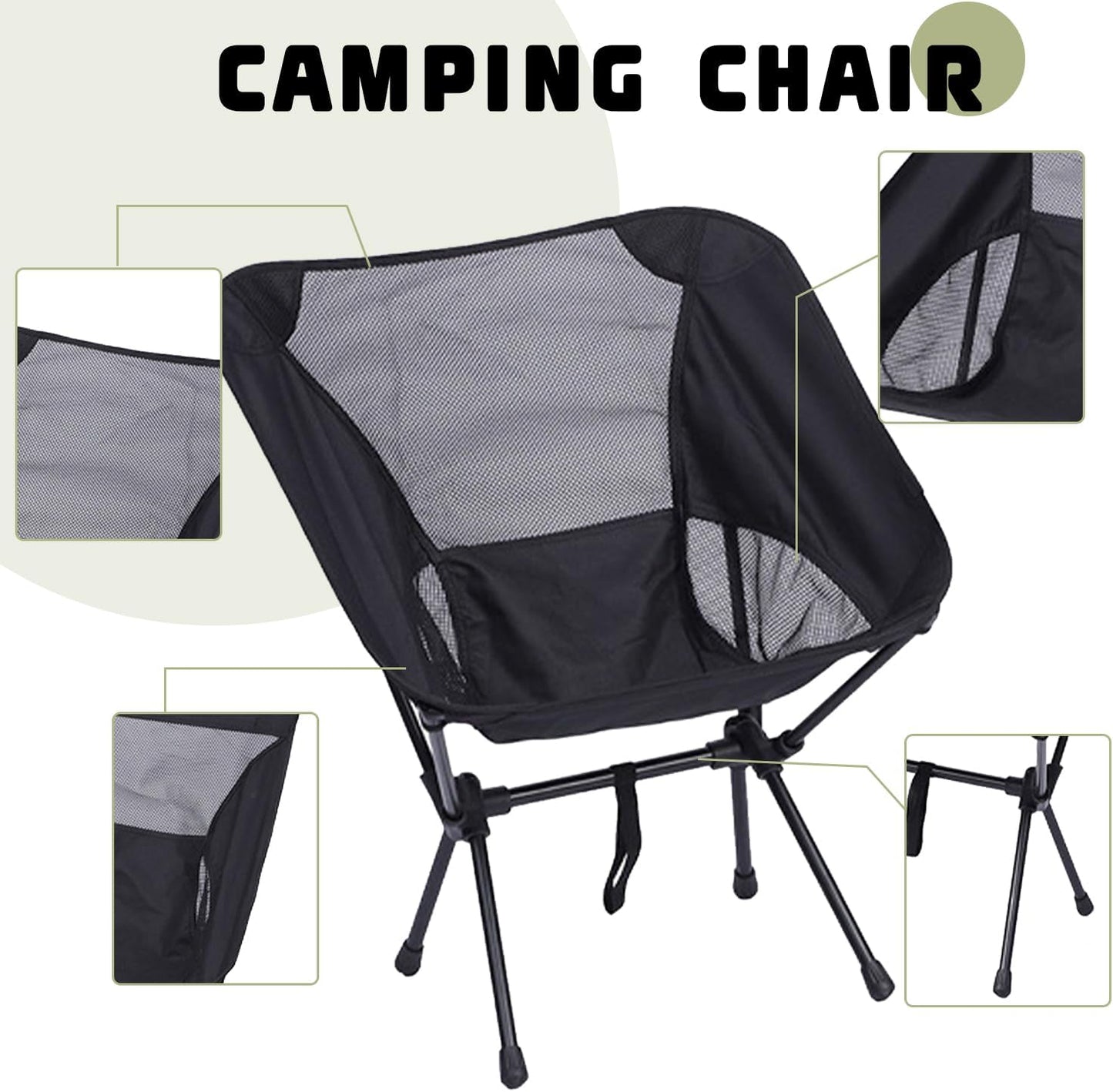 Jorunb Camping Chair for Adults Heavy Duty Outdoor Patio Lawn Chairs Support 350 LBS High Back Padded Oxford with Armrests, Storage Bag, Cup Holder for Fishing, Camping, Foldable (green)