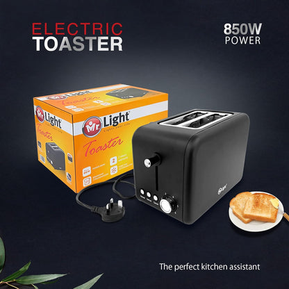 Mr Light Toaster, 2 Large Slots, Compact Electric Bread Toaster with 6 Toast Setting Defrost, Reheat, Cancel Functions, Removable Crumb Tray, Black Toaster (black), Mr.891