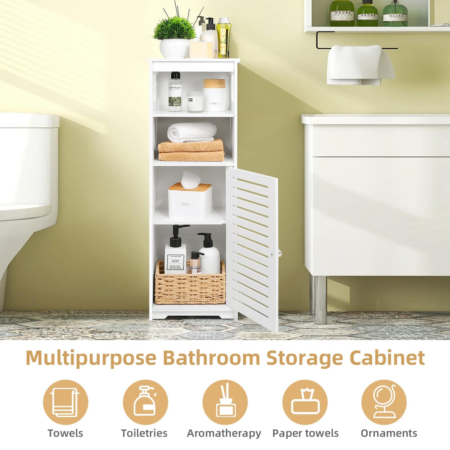 CITLOW Bathroom Waterproof Cabinet,White Floor Standing Storage Cabinet Home StorageFurniture Shelf,Suitable for Toilet Bedroom Kitchen Living Room,75x22x20cm