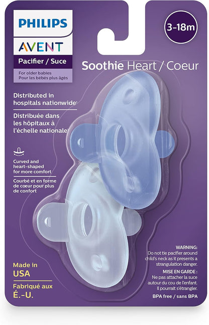 Philips AVENT Soothie Heart Pacifier 3-18m, Blue/Light Blue, 2 Pack, SCF099/11