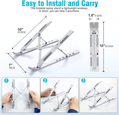 SKY-TOUCH Laptop Stand for Desk, Adjustable Laptop Riser ABS+Silicone Foldable Portable Laptop Holder, Ventilated Cooling Notebook Stand for MacBook Pro Air, Lenovo, Dell, HP, Laptops,Tablet