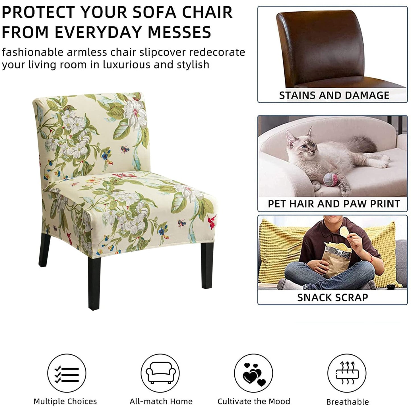 Eco-Ancheng Armless Chair Slipcover Washable Armless Chair Covers Removable Slipcover for Armless Chair Non-Slip Sofa Couch Covers Furniture Protector for Dining Living Room Armless Accent Chair