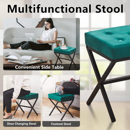 Cpintltr Ottoman Foot Stool Tufted Vanity Stool Ottomans Thickened Cushion Footstool Mulifunctional Shoe Changing Seat Step Stools with Metal X Leg for Living Room Bedroom Faux Leather Black