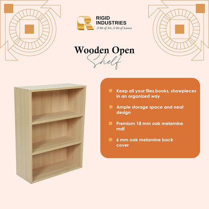 RIGID Wooden Free Standing Open Book Shelf Cabinet | 3-Tier Storage Bookcase | Bedside Table | Display Storage Unit for Living Room, Home, Office