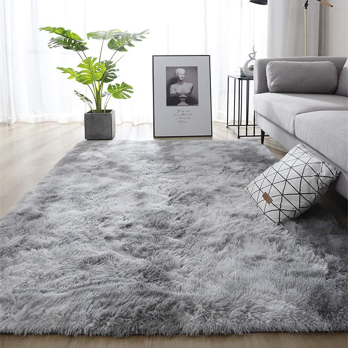 Tinyboy-hbq Area Rugs Shaggy Carpet for Living Room Bedroom Large Fluffy Carpet Modern Non-Slip Mat Multisize Rug Indoor Home Decor (Gray White, 80 x 120 cm)