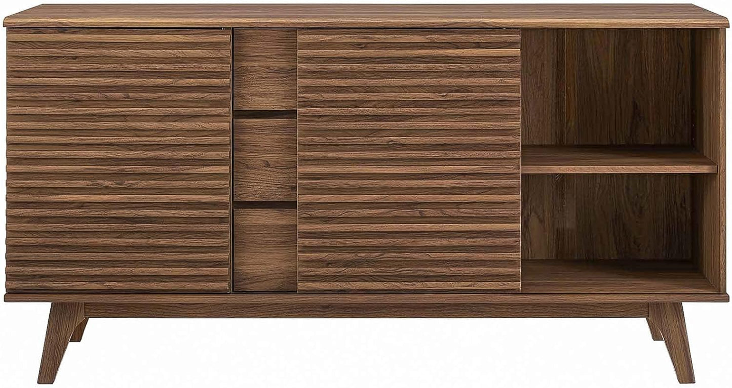 Modway Render 63" Mid-Century Modern Sideboard Buffet Table or TV Stand in Walnut