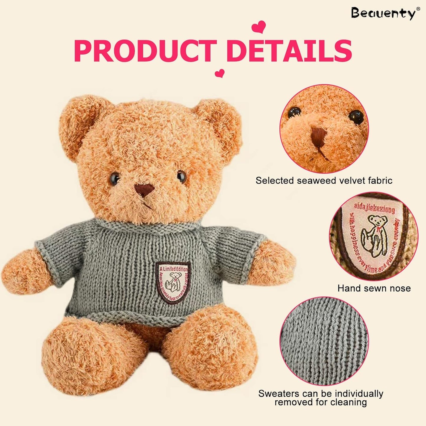 Beauenty Cute Teddy Bear Stuffed Animal Plush,Soft Plush Animals 40CM(Brown) (blue)