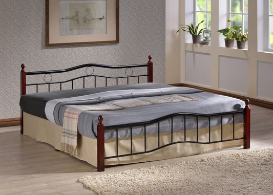 MAF Wood And Steel Bed MAF-6888- Queen Size 190x150 With Wooden Legs Cherry Brown