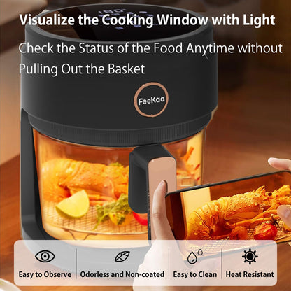 FEEKAA Small Air Fryer, 4.23 Qt(4L) 10-in-1 Digital Air Fryers for Oil-Free, Quick & Easy food, with Viewing Window, Fry/Grill/Broil/Roast/Bake, Temperature&Time Control, Dishwasher Safe, Black