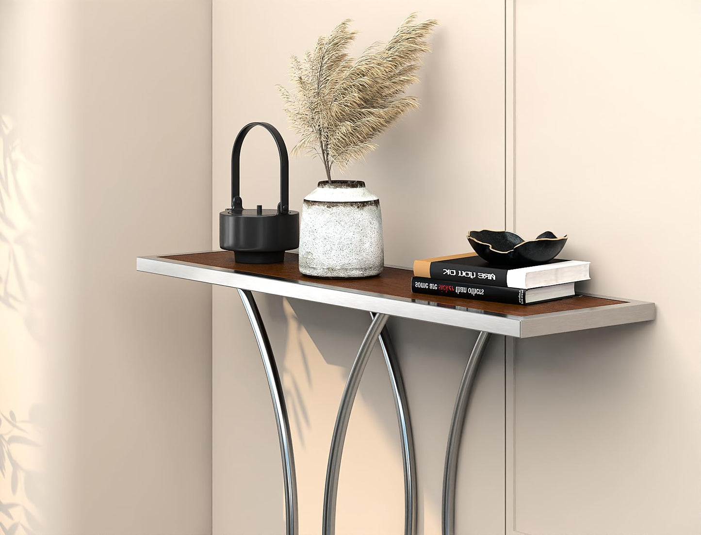 RIGID Console Table | Corner End Table with Stainless Steel Frame and Glass Top for Living Room, Office