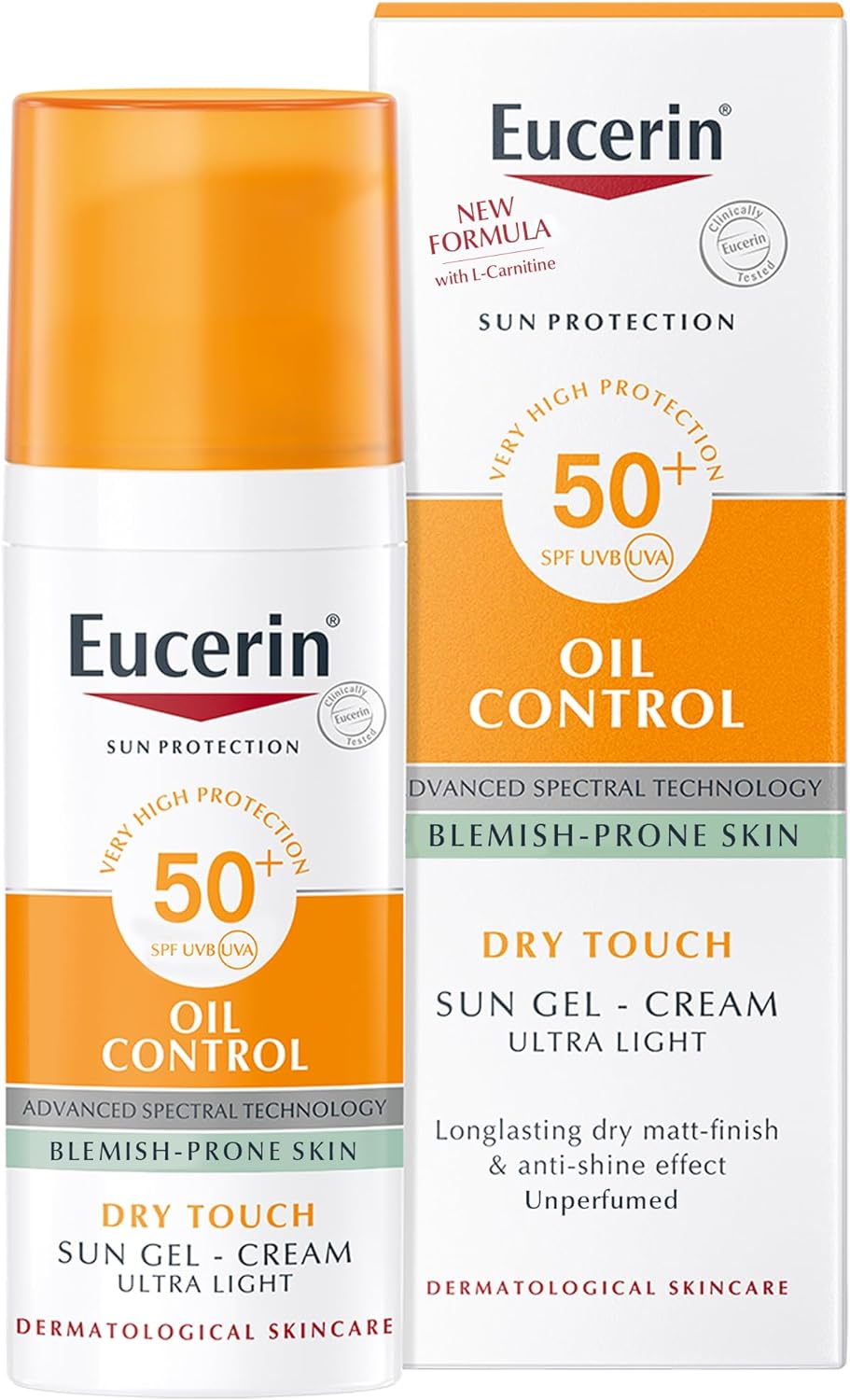 Eucerin Face Sunscreen Oil Control Gel-Cream Dry Touch, High UVA/UVB Protection, SPF 50+, Light Texture Sun Protection, Suitable Under Make-Up, for Oily acne prone skin, 50ml