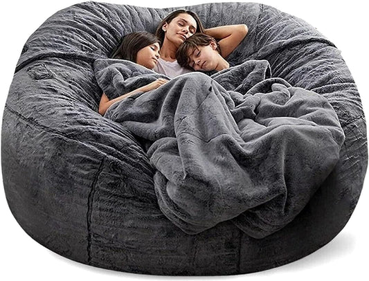 OACEVOZ Giant, Soft Fluffy Fur Bean Bag Chair Cover for Adults (Cover ONLY, NO Filler) 7ft Black Big Bean Bag Bed Oversized Lazy Bean Bag Couch