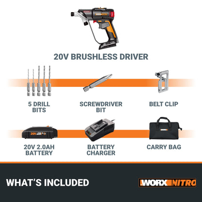 Worx NITRO WX177L 20V Brushless Switchdriver 2.0 2-in-1 Cordless Drill & Driver