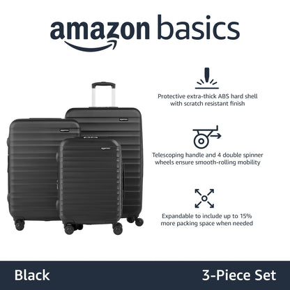 Amazon Basics 3-Piece Set Hardside Spinner- 20/24/28 Inch (50/60/71 cm) Material: ABS, Orange