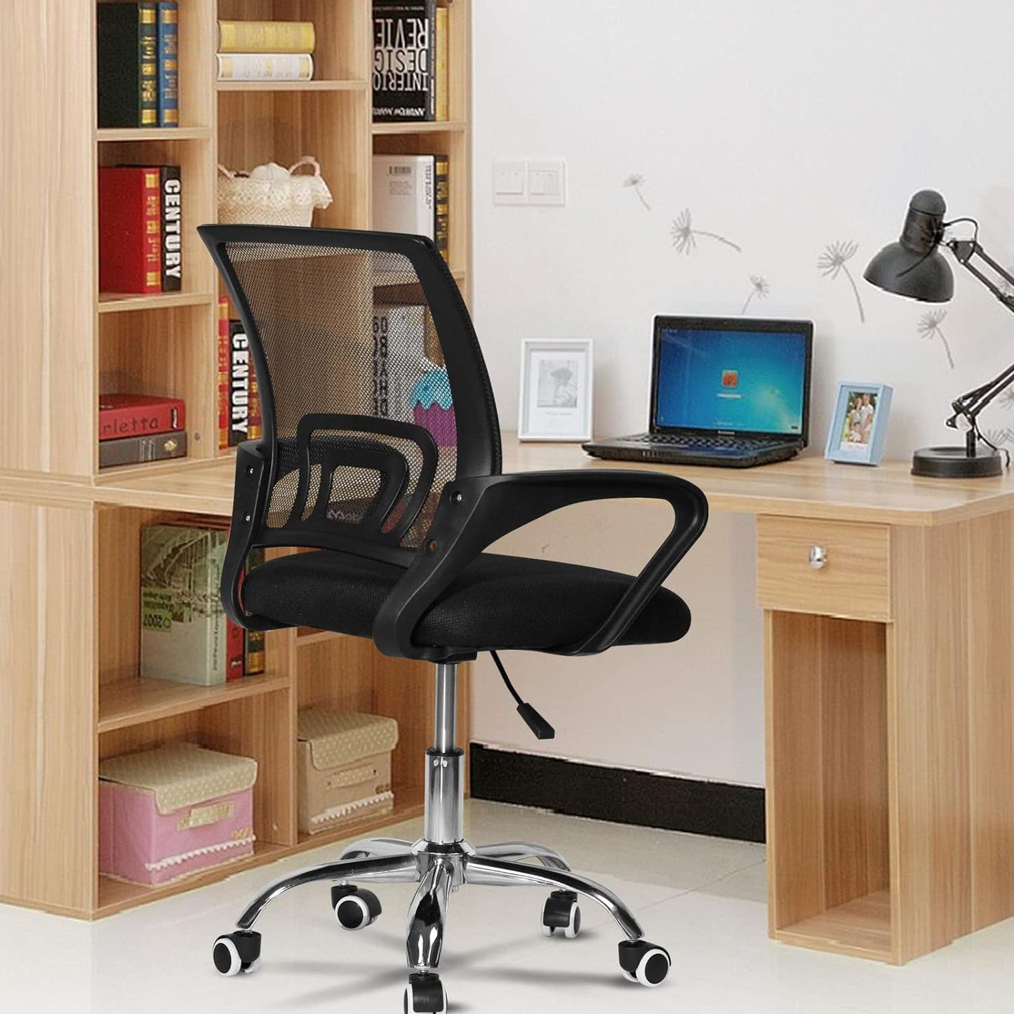 SKY-TOUCH SKY TOUCH Office Chair,Comfort Ergonomic Height Adjustable Desk Chair with Lumbar Support Backrest Black