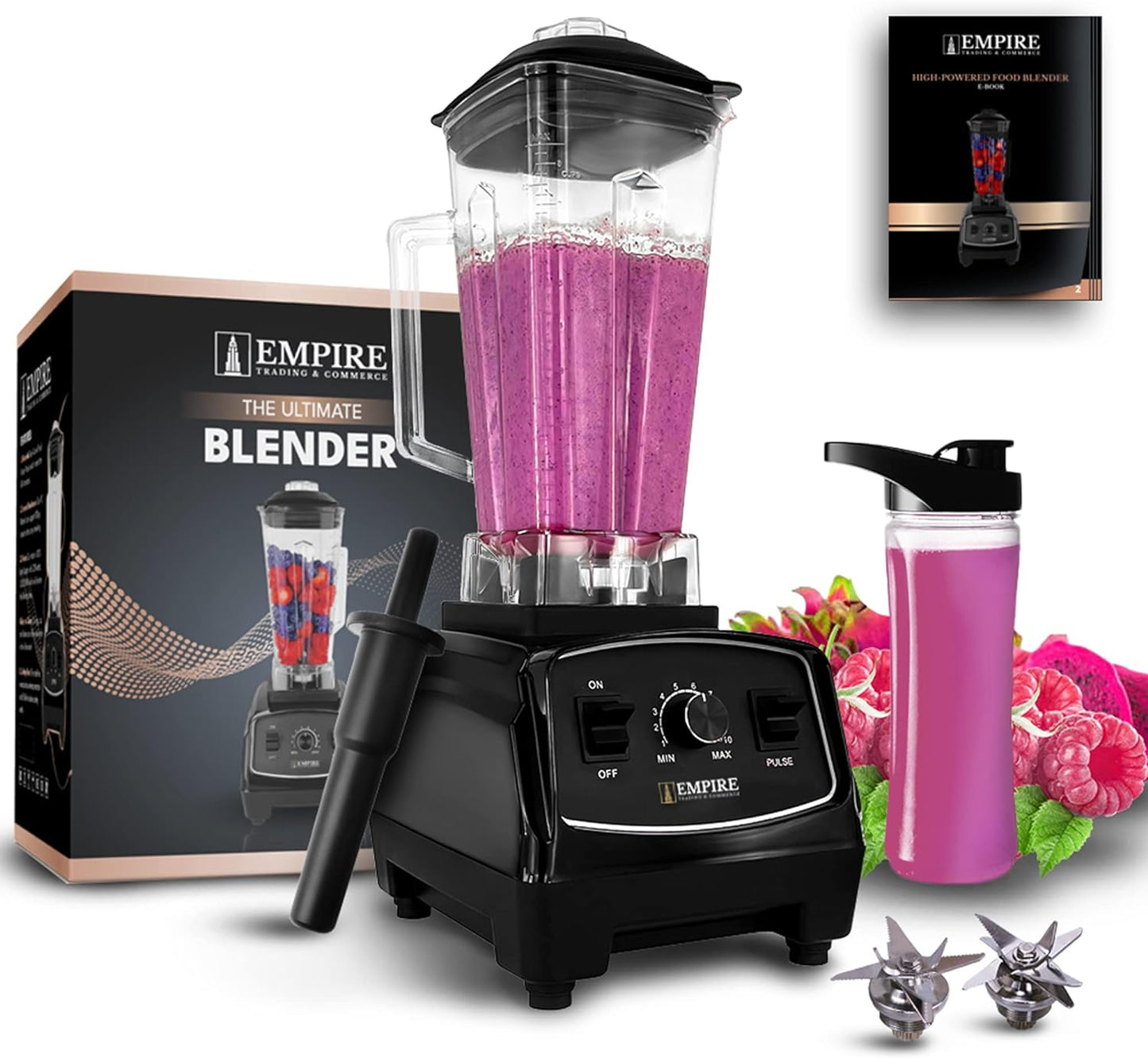 Empire Blender Smoothie Maker 2200W, 10 Adjustable Speeds Smoothie Blender with 2L BPA-Free Container, 30,000RPM High-Speed Blenders with Multiple Blades, Professional Blenders for Kitchen (E-Book)