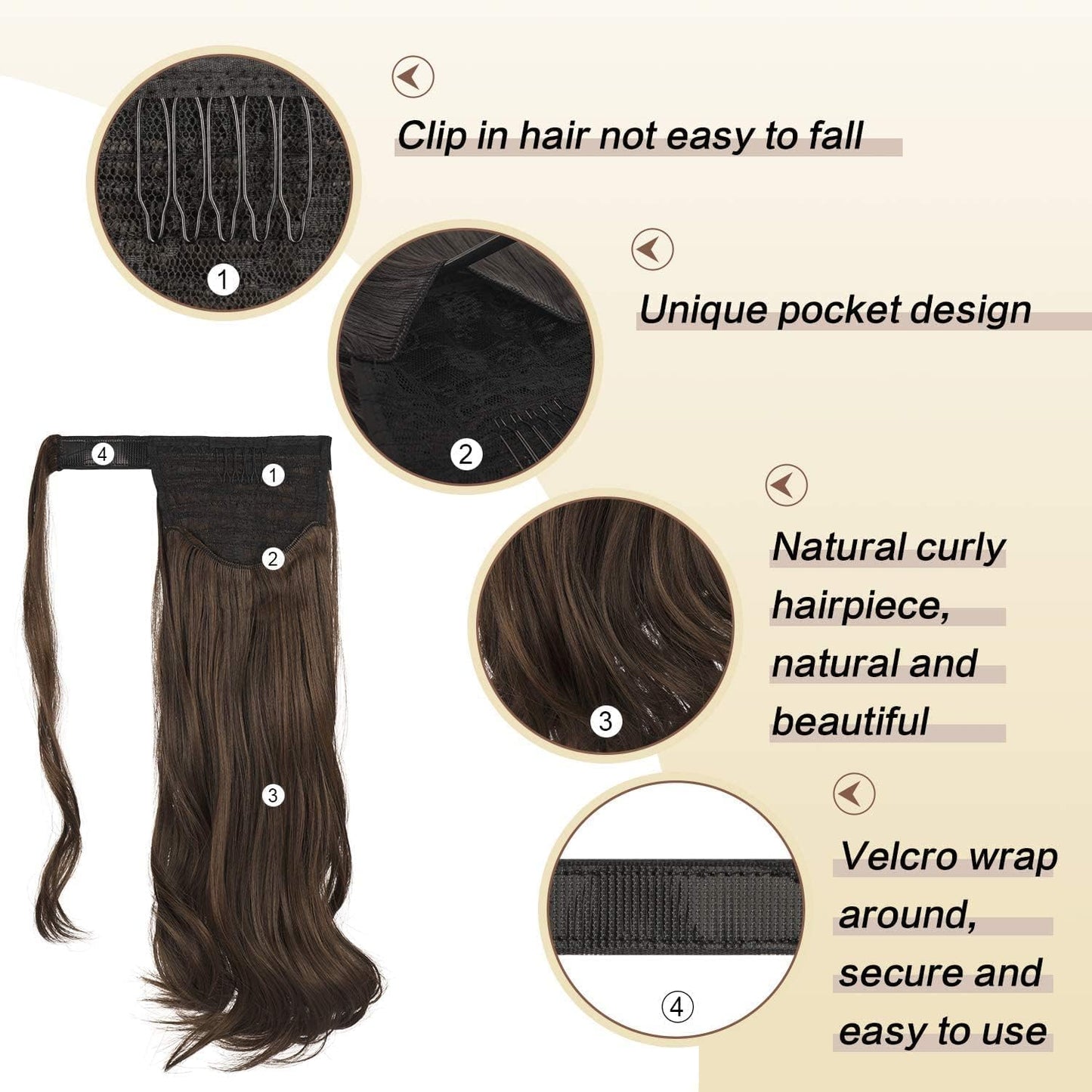 Long Straight Ponytail Extension Wrap Around Off Black Synthetic Hair Extensions One Piece Hairpiece Pony Tail Extension for Women (STRAIGHT, 1B)