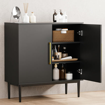 REHOOPEX Balck Storage Cabinet, Modern Buffet Cabinet with Two Adjustable Shelve, Free Standing Sideboard and Buffet Storage, Wood Cabinet for Living Room, Kitchen, Bedroom or Hallway (Two Shelves)