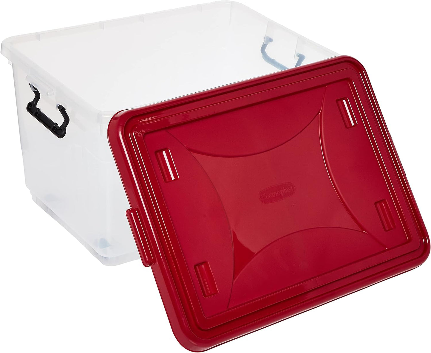 Cosmoplast 55L Clear Plastic Storage Box with Wheels & Lockable Lid Set of 6