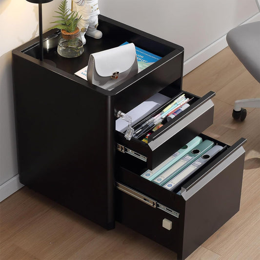 Godappe 2 Drawer Metal File Cabinet, Metal Mobile Filing Cabinet Under Desk Storage with Lock and Top Storage Shelf, Locking Office Rolling Cabinets for Legal/Letter/A4 Size, Pre-Assembled, Black