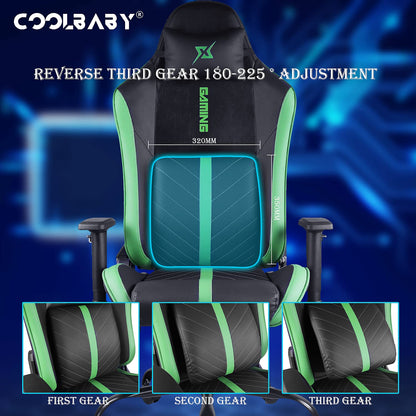 COOLBABY Gaming Chair LED Light Racing Chair,Ergonomic Office Massage Chair,Lumbar Support and Adjustable Back Bench,Bluetooth Speaker…