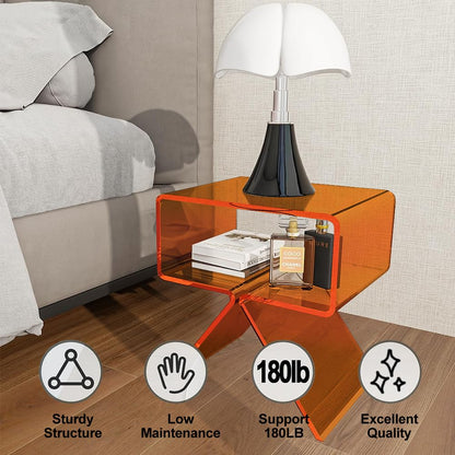 CJYSHOP Acrylic Nightstand End Table Acrylic Side Table Modern Design Clear Table Home Decor Display for Bedroom Living Room A Shaped Leg Clear (orange)