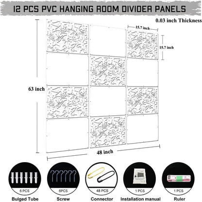 LRZCGB (Black+soild Board) - LRZCGB Hanging Room Divider,12pcs PVC Black Solid and Cut Panel Screen for Decorating Living, Dining, Study and Sitting-Room, Hotel(Black+Soild Board)