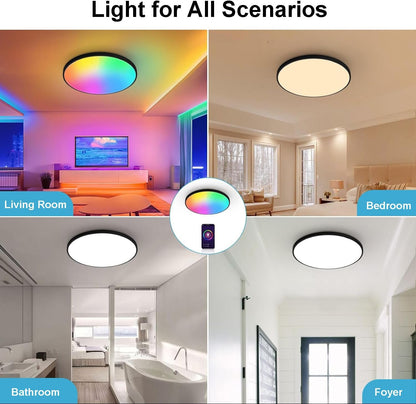 Redare Alexa Smart Ceiling Light,RGB Wifi Ceiling Light,30cm 24W Dimmable LED Flush Mount Ceiling Light Compatible with Alexa Google Home,Color Changing Ceiling Lamp for Bedroom,Kitchen (WiFi, White)