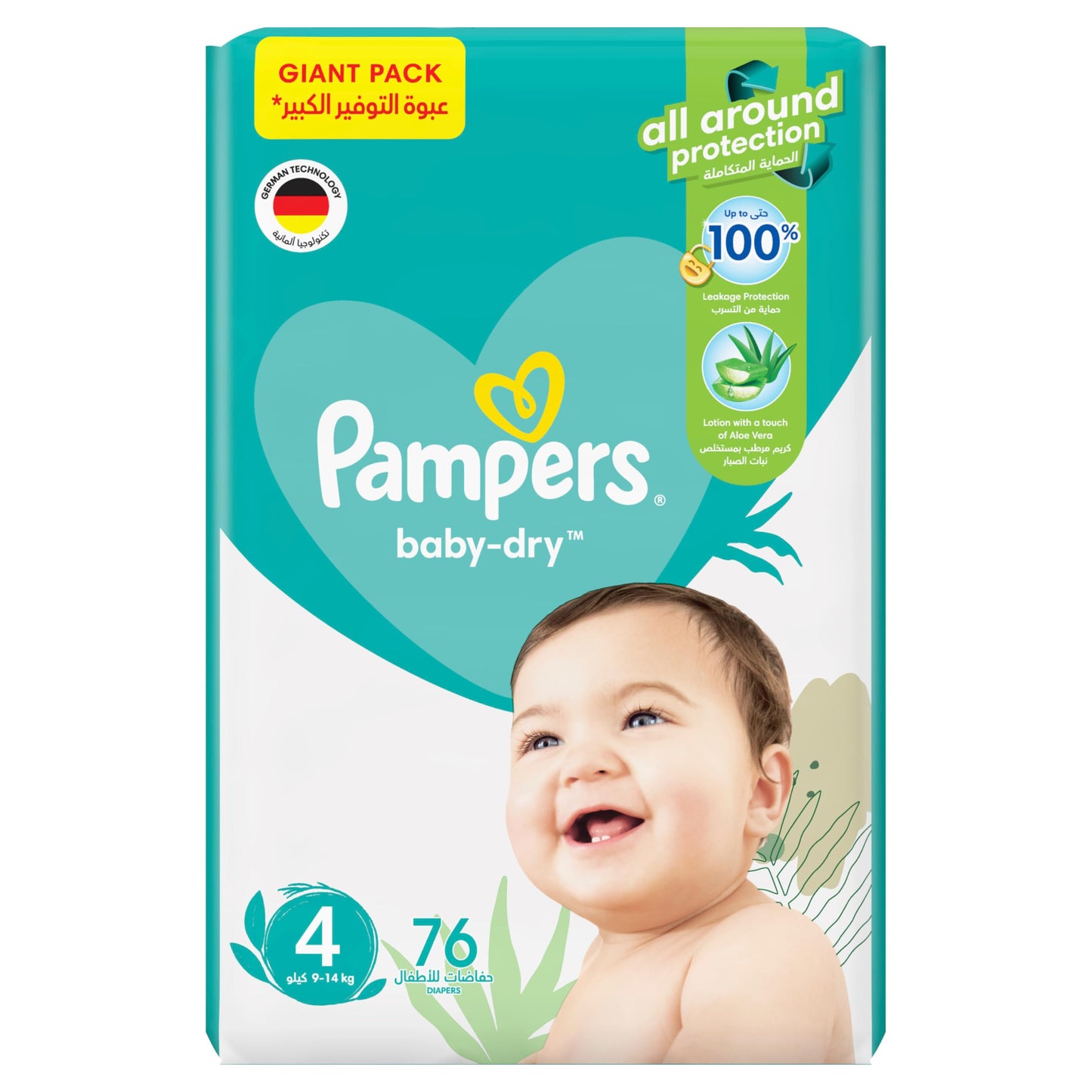 Pampers Baby-Dry Taped Diapers with Aloe Vera Lotion, up to 100% Leakage Protection, Size 4, 9-14kg, 240 Count