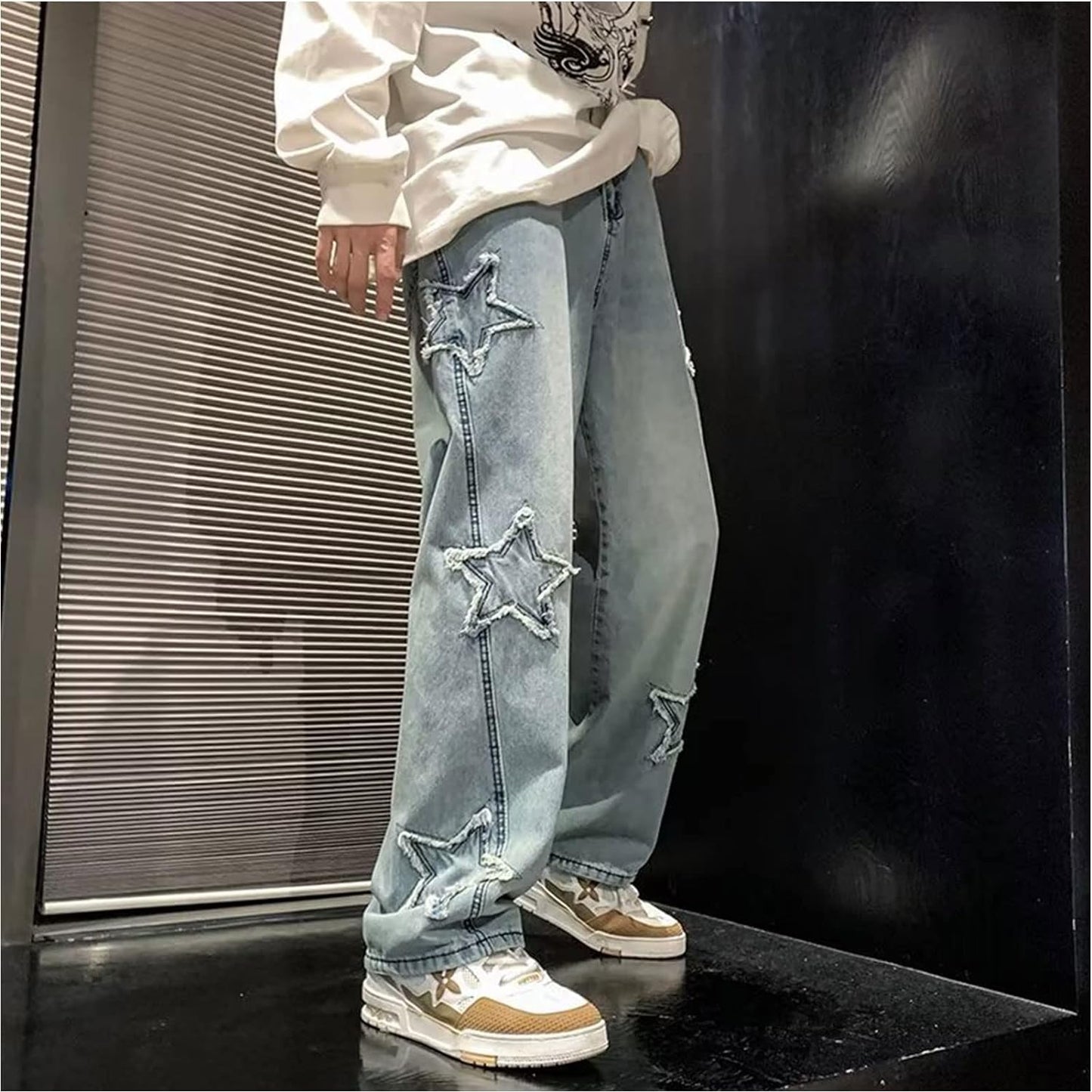 FantasyGears Y2k Jeans Men Grunge Hip Hop Baggy Pants Straight Leg Graphic Denim Joggers Loose Goth Trousers Streetwear