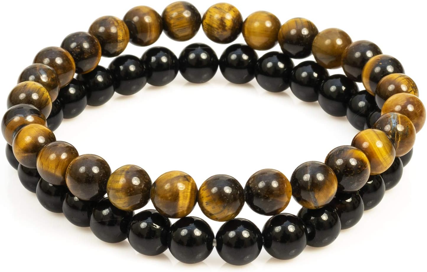 Divine Magic Stretch Bracelets Black Onyx Beads 8mm Stone Jewelry for Men and Tiger Eye Chakra Healing Crystal for Protection Gemstone Bracelet Set of 2 Black and Brown