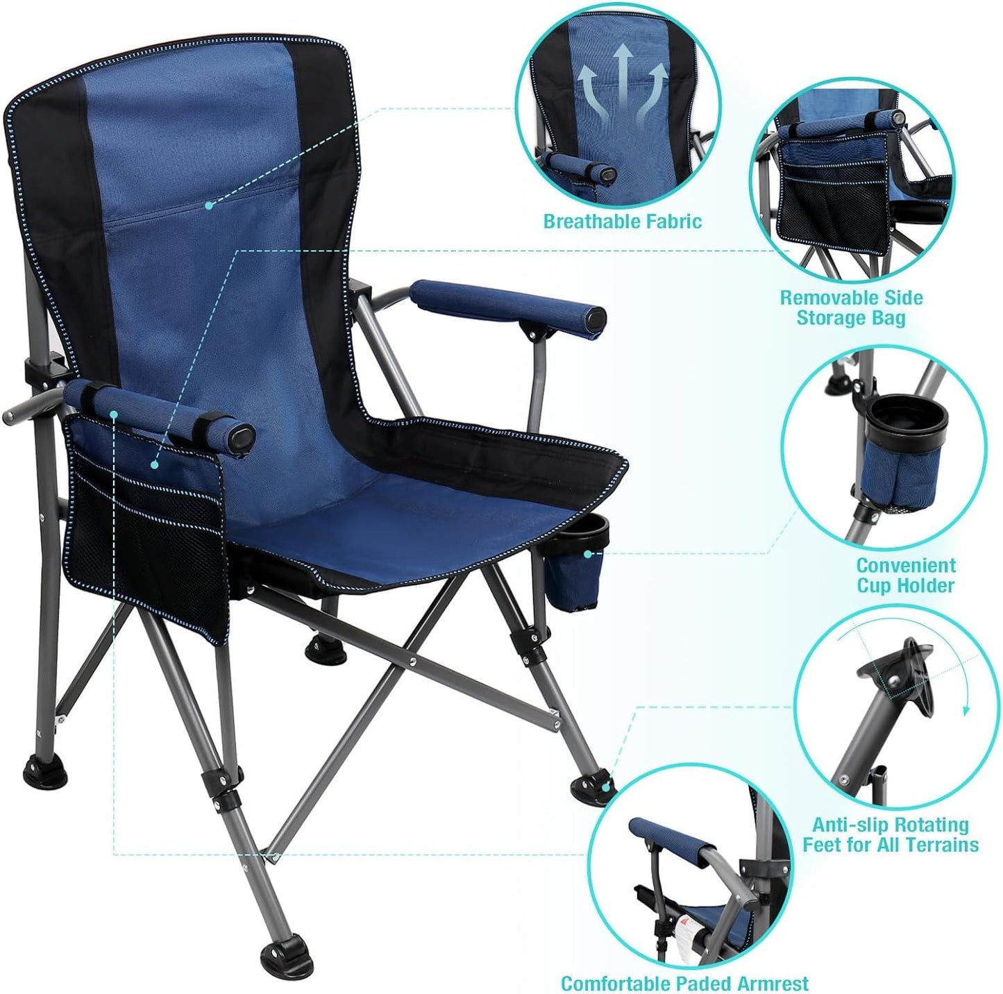 Jorunb Camping Chair for Adults Heavy Duty Outdoor Patio Lawn Chairs Support 350 LBS High Back Padded Oxford with Armrests, Storage Bag, Cup Holder for Fishing, Camping, Foldable (green)