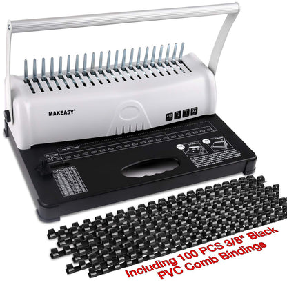 MAKEASY Coil Spiral Binding Machine - Manual Hole Punch - Electric Coil Inserter - Adjustable Side Margin - for Letter Size/A4/A5, Comes with 100pcs 5/16'' Plastic Coil Binding Spines & Plier