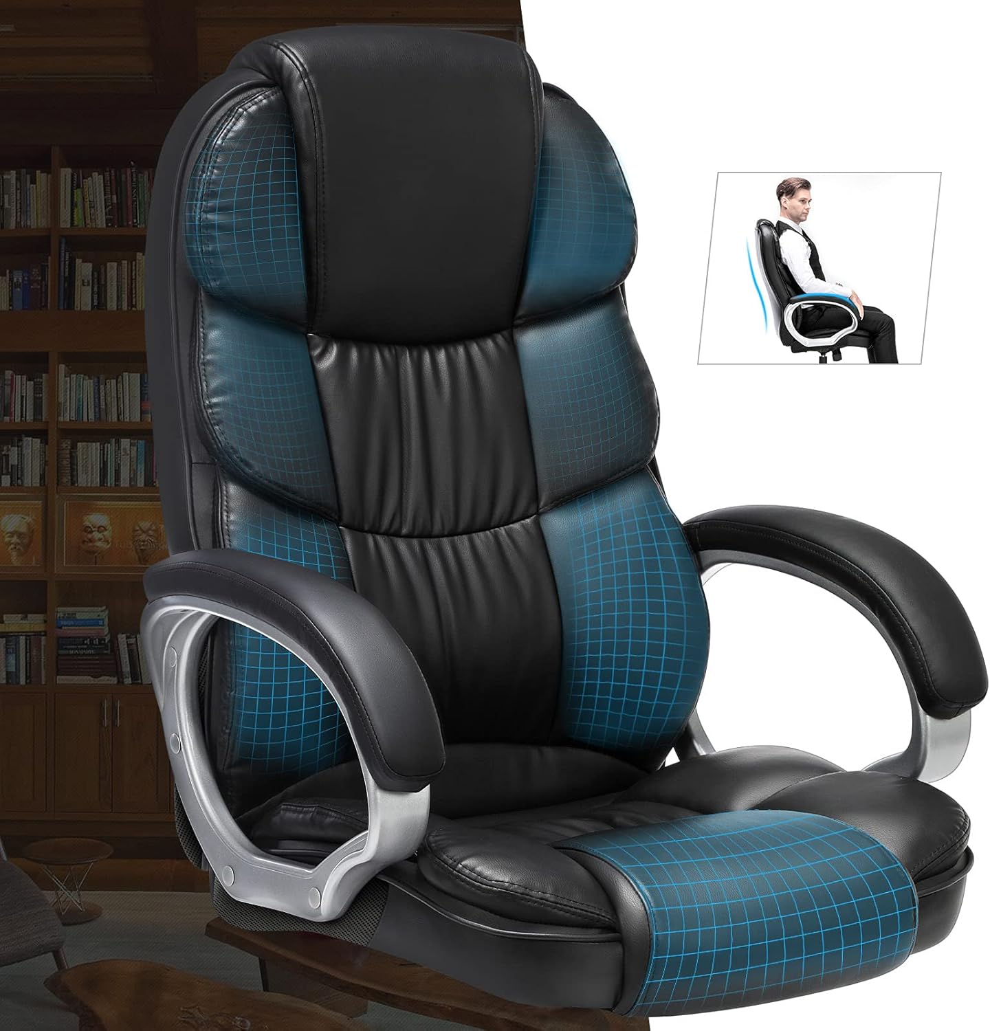 Songmics Office Chair Swivel Office Chair, Max. Load Capacity 150 Kg, Black Obg24B