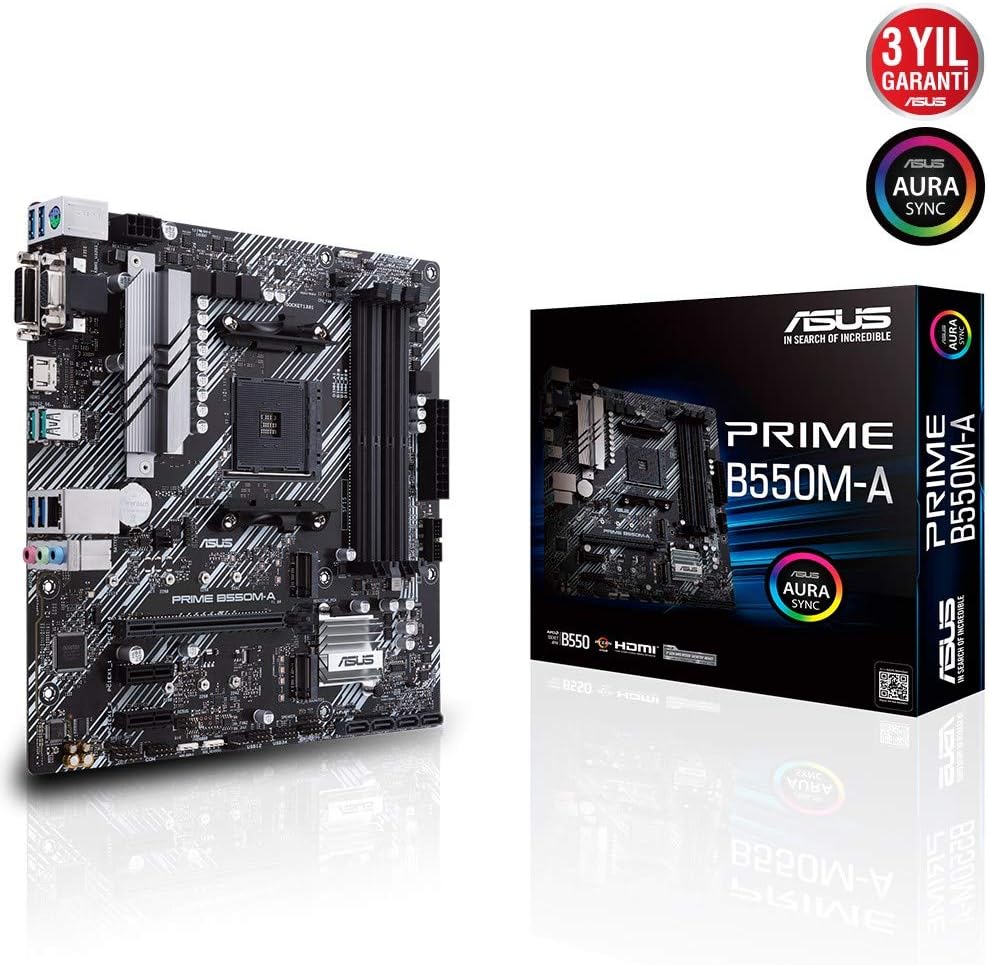 ASUS PRIME B550M-K (AMD B550) (Ryzen AM4) micro ATX motherboard with dual M.2, PCIe 4.0, 1 Gb Ethernet, HDMI/D-Sub/DVI, SATA 6 Gbps, USB 3.2 Gen 2 Type-A