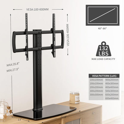 Hemudu Universal Swivel TV Stand/Base Table Top TV Stand for 13 to 32 inch TVs with 100 Degree Swivel, 4 Level Height Adjustable, Heavy Duty Tempered Glass Base, Holds up to 35kg HT07B-001P