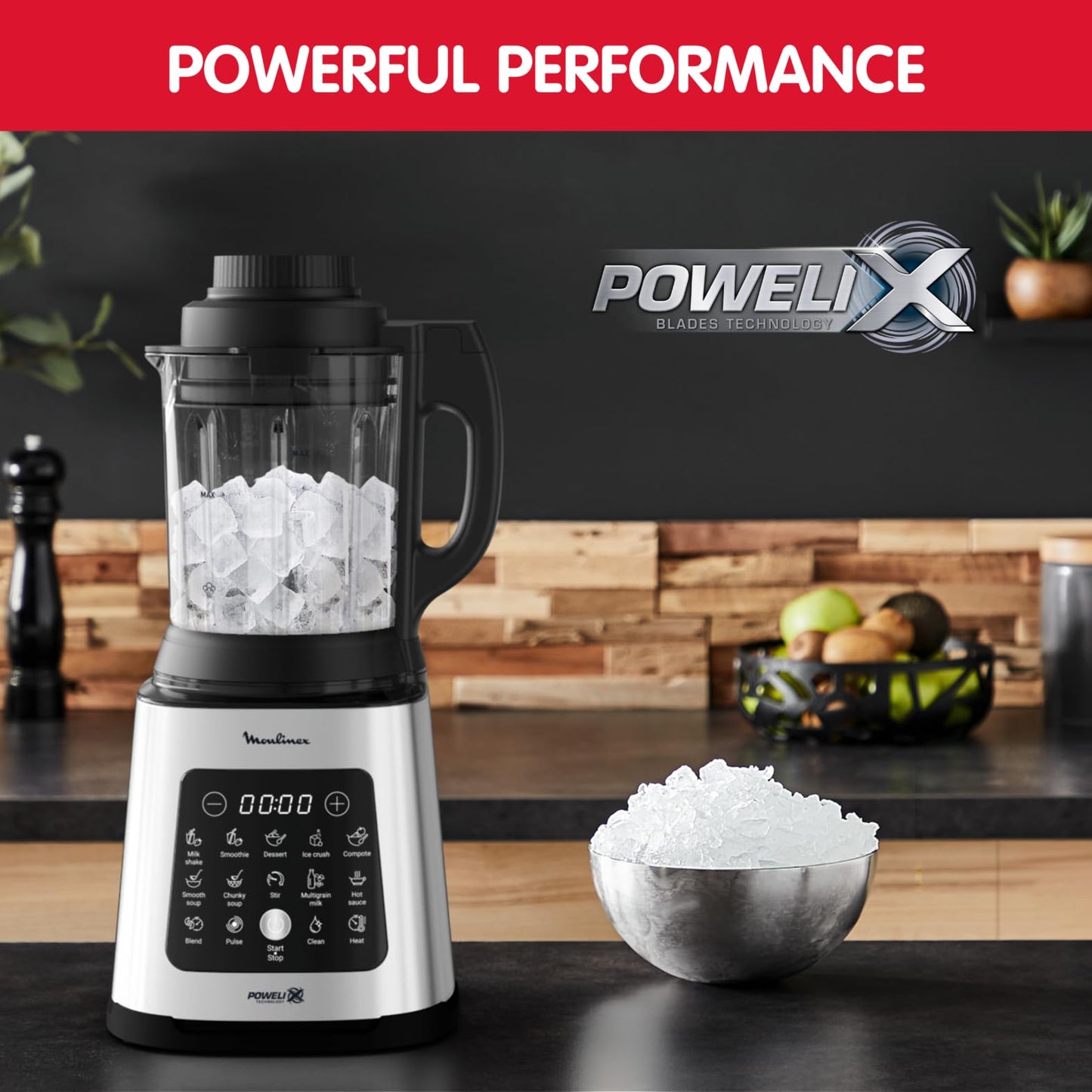 MOULINEX Blender | BlendForce XXL Jar 2.8 L Blender Smoothie Maker | Mixer | 600 W | 2 Attachments | 2.8L XXL Plastic Jar| 6 Powelix Blades | Ice Crush | 2 Speeds | 2 Years Warranty | LM458127