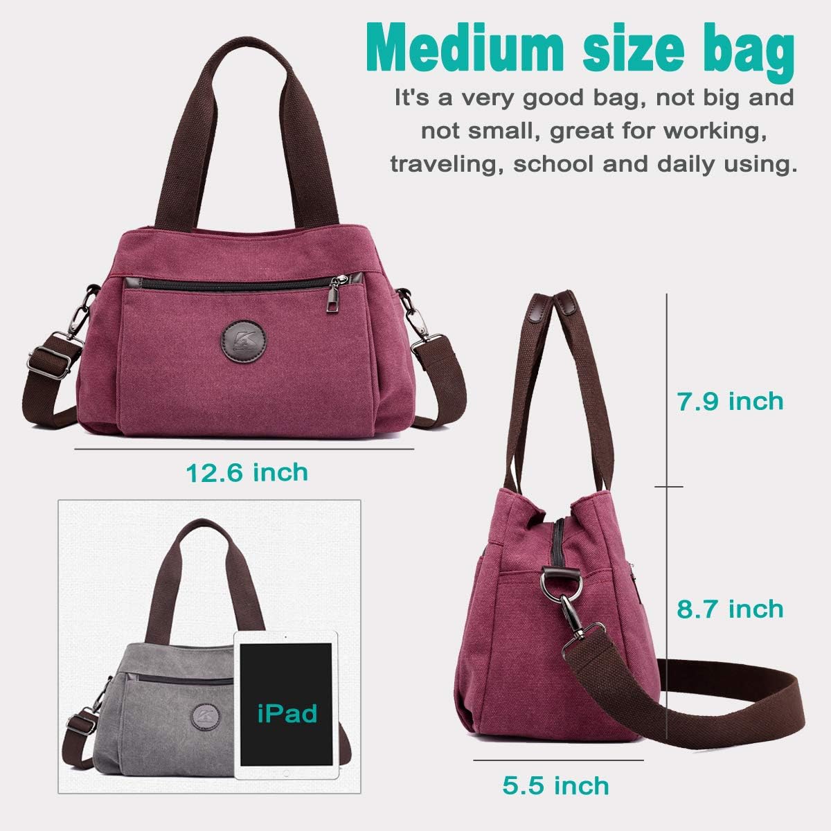 DOURR Hobo Handbags Canvas Crossbody Bag for Women, Multi Compartment Tote Purse Bags