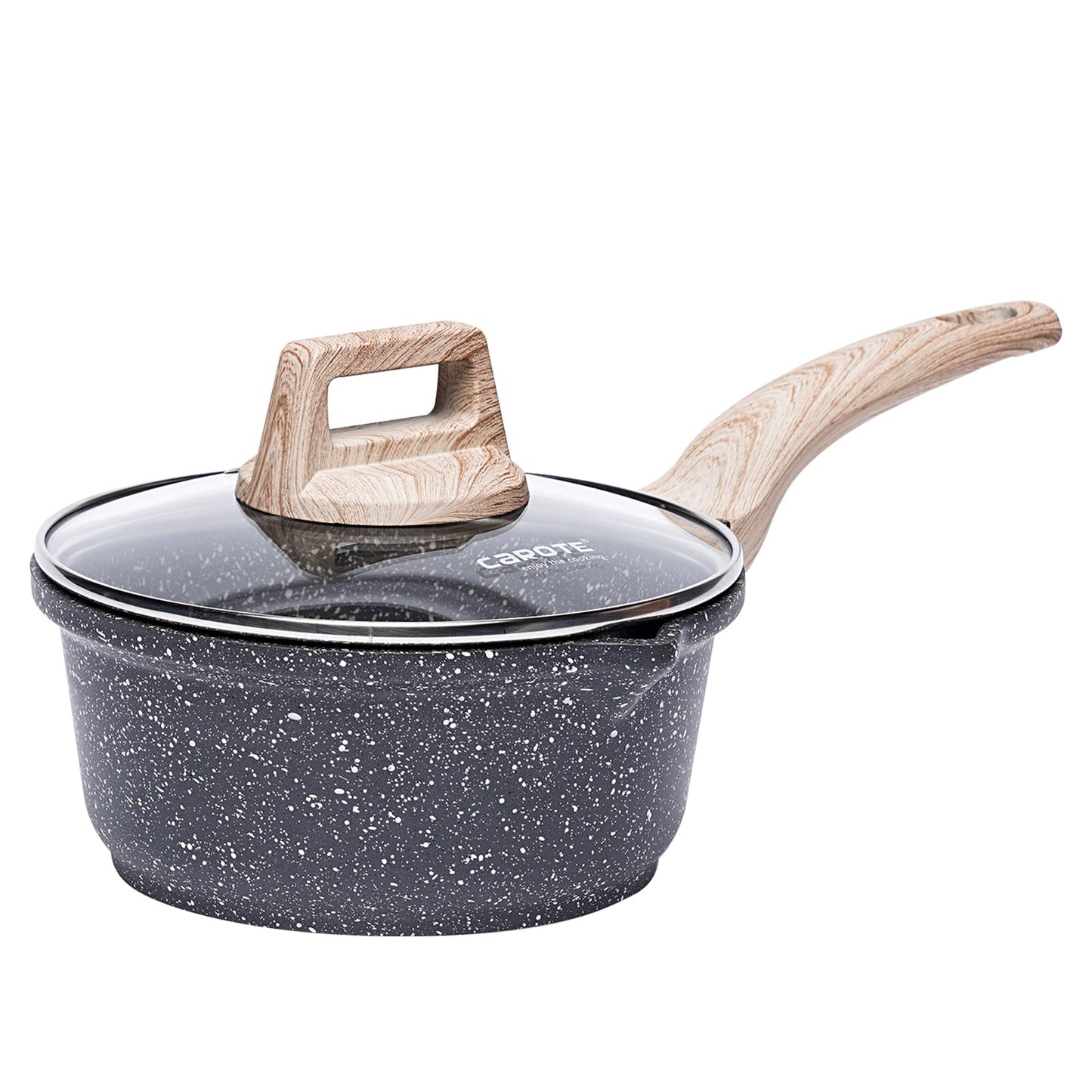 Carote Non Stick Sauce Pan Tea pan, Granite Saucepan, Milk pan with Lid, Chai Pan Induction&Gas,16cm (Aluminum)