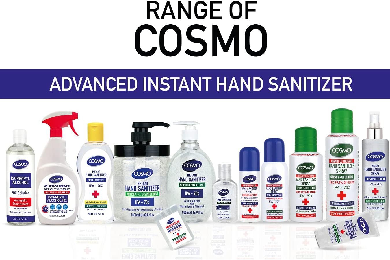 Cosmo Advanced Instant Hand Sanitizer Spray 100ML PACK OF 30, IPA 70%, Moisturizers, Vitamin E