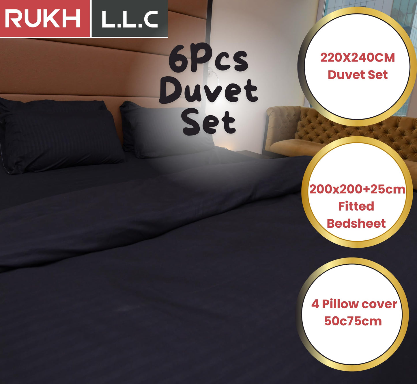 RUKH 6 Pieces Duvet Cover Set with Stripe Pattern – King Size Bed Quilt Cover Set with 1 Bedsheet, 4 Pillow Cover, 1 Quilt Cover – Cotton Bedding Set