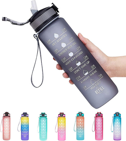 S2C™ Motivational Large Water Bottle 1L Tritan Plastic Water Bottle With Time Markers, Leak Proof Water Bottle For Kids, School Water Bottles (GREY)