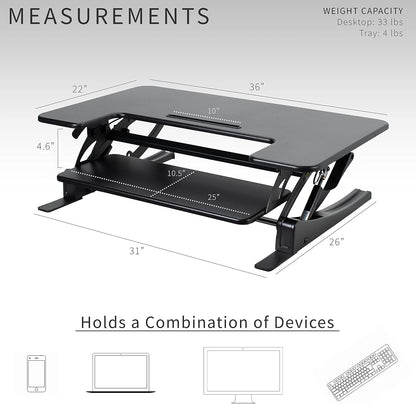 VIVO Black Height Adjustable 36" Stand up Desk Converter | Quick Sit to Stand Tabletop Dual Monitor Riser (DESK-V000V)