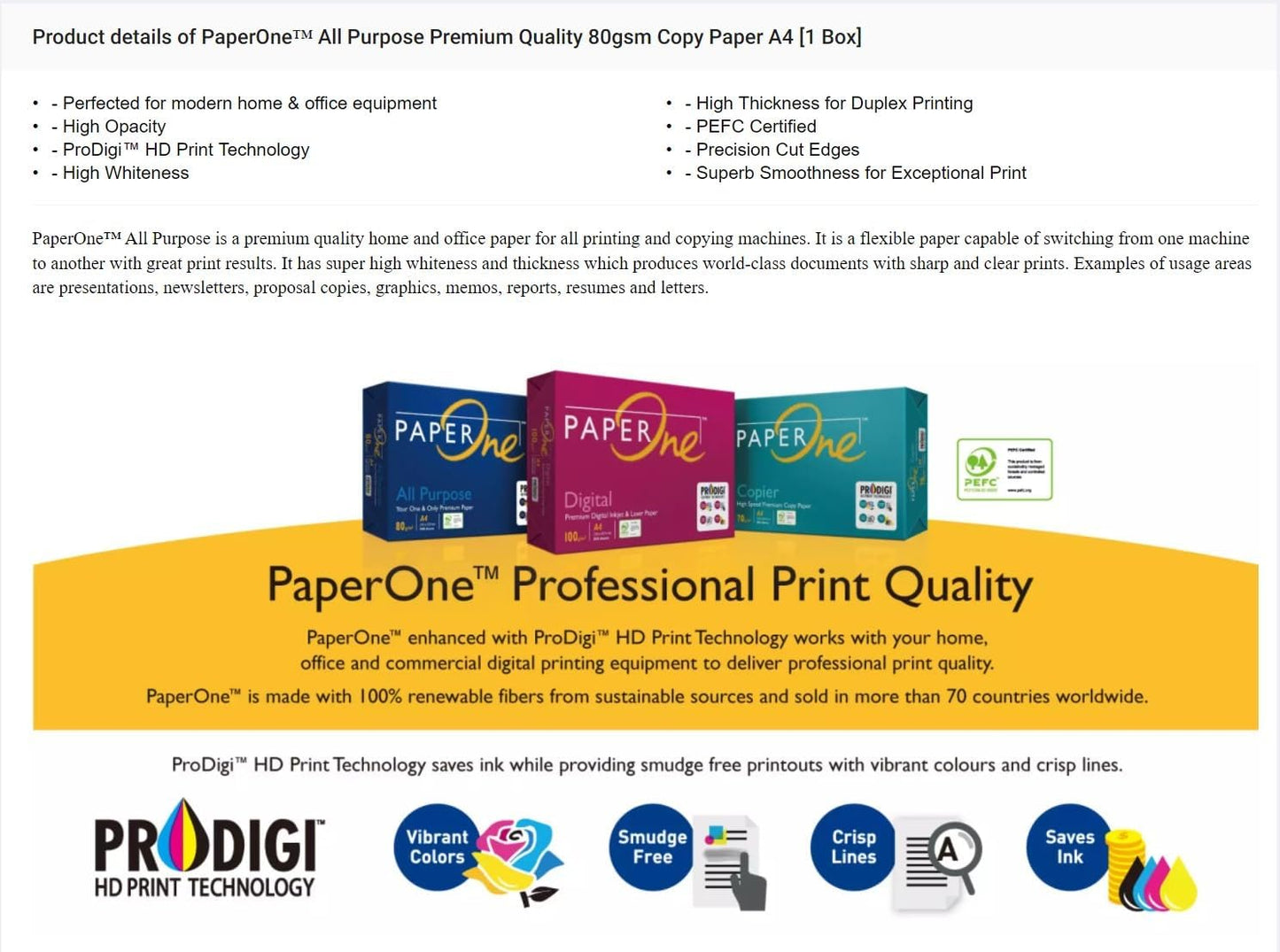 PaperOne™ All Purpose Premium Copy Paper, 80 GSM, A4 Size, 5 reams per Carton Box