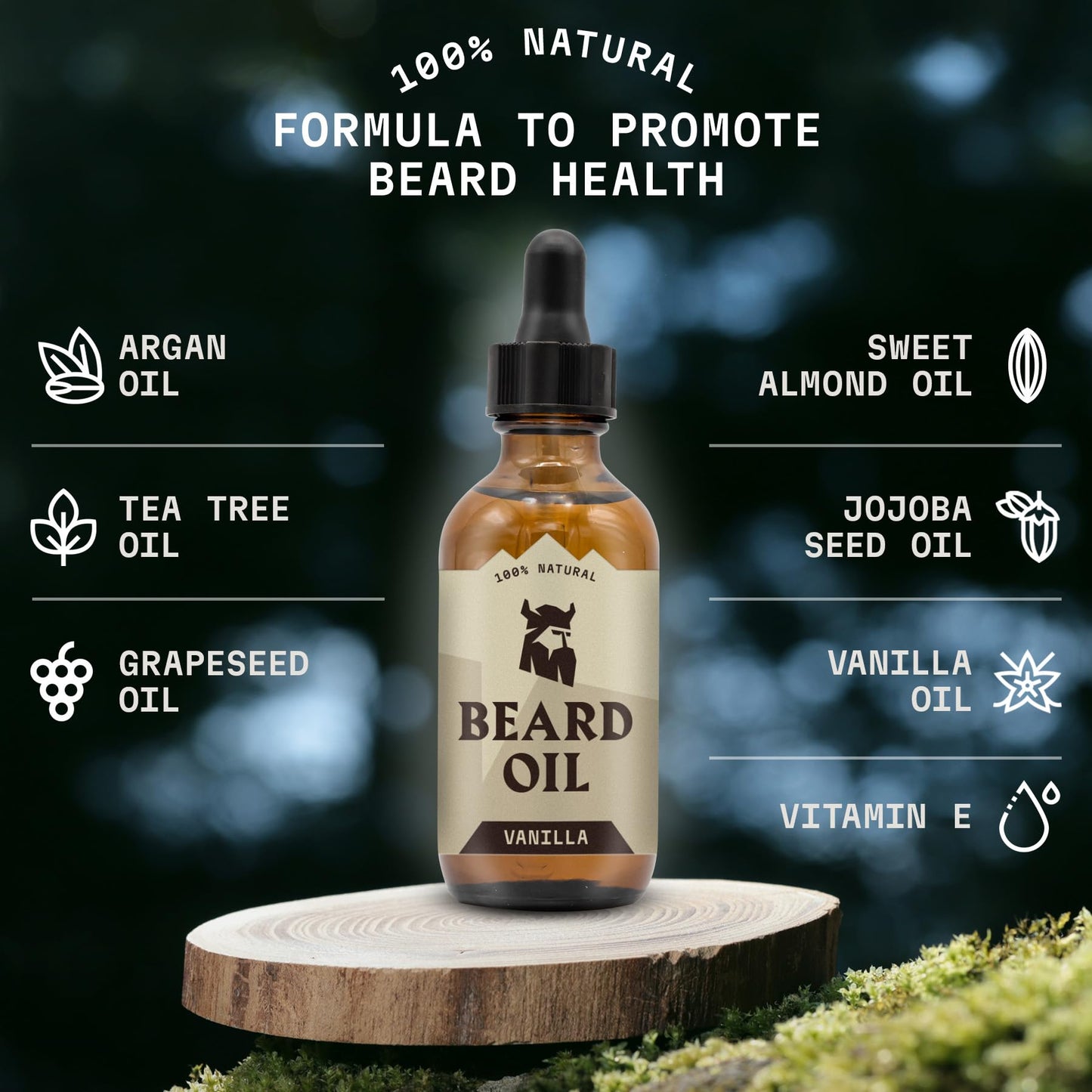 Vanilla Beard Oil (Large 2 oz.) - 100% Natural Beard Conditioner with Organic Tea Tree, Argan, and Jojoba Oil with Vanilla Scent - Softens, Smooths, and Strengthens Beard Growth by Striking Viking