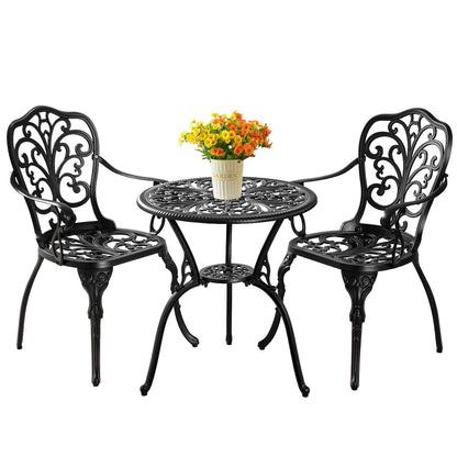 Withniture Bistro Table and Chairs Set of 2 Outdoor 3 Piece Bistro Sets Cast Aluminum Patio Bistro Set with Umbrella Hole, Patio Set for Garden, Black